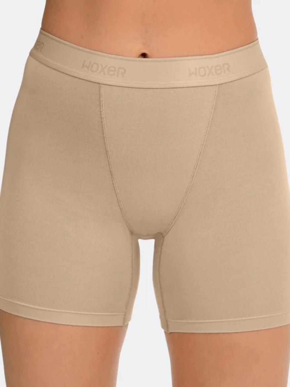 Woxer Baller High Waisted Latte 3.0, 5" boxer brief with a high-rise fit, Size M